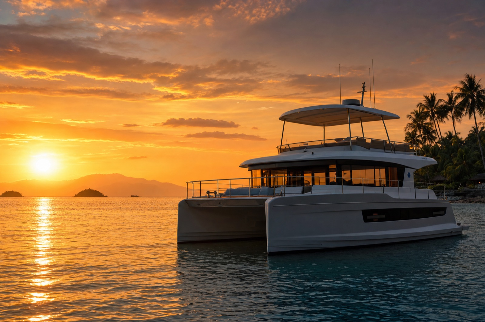 Private catamaran at sunset off Koh Samui