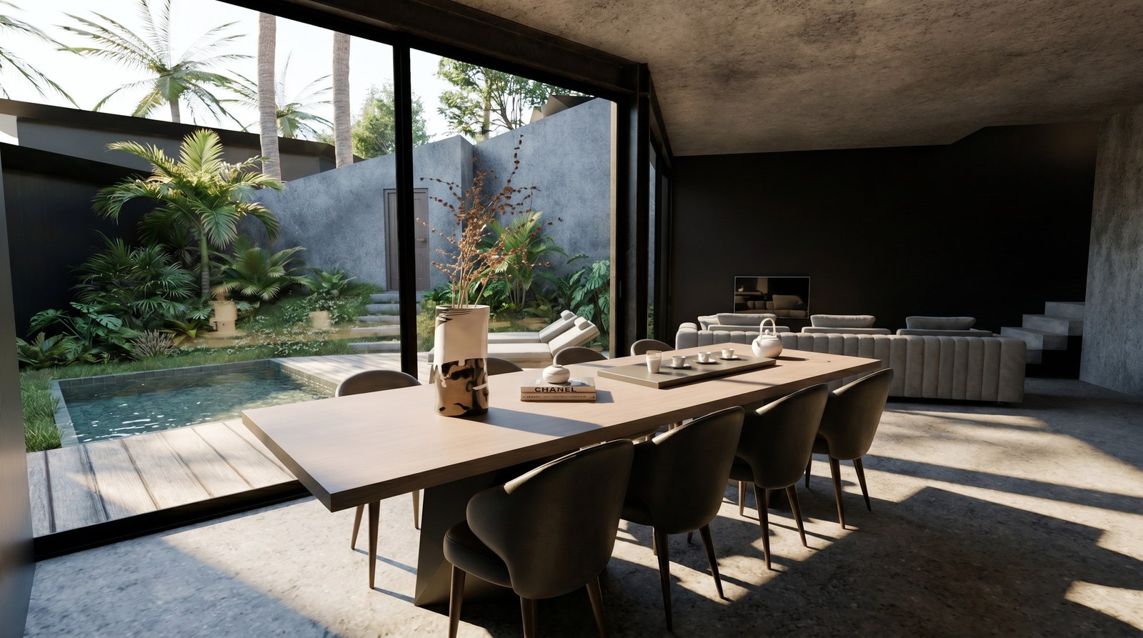 Garden loft living room opening onto the courtyard