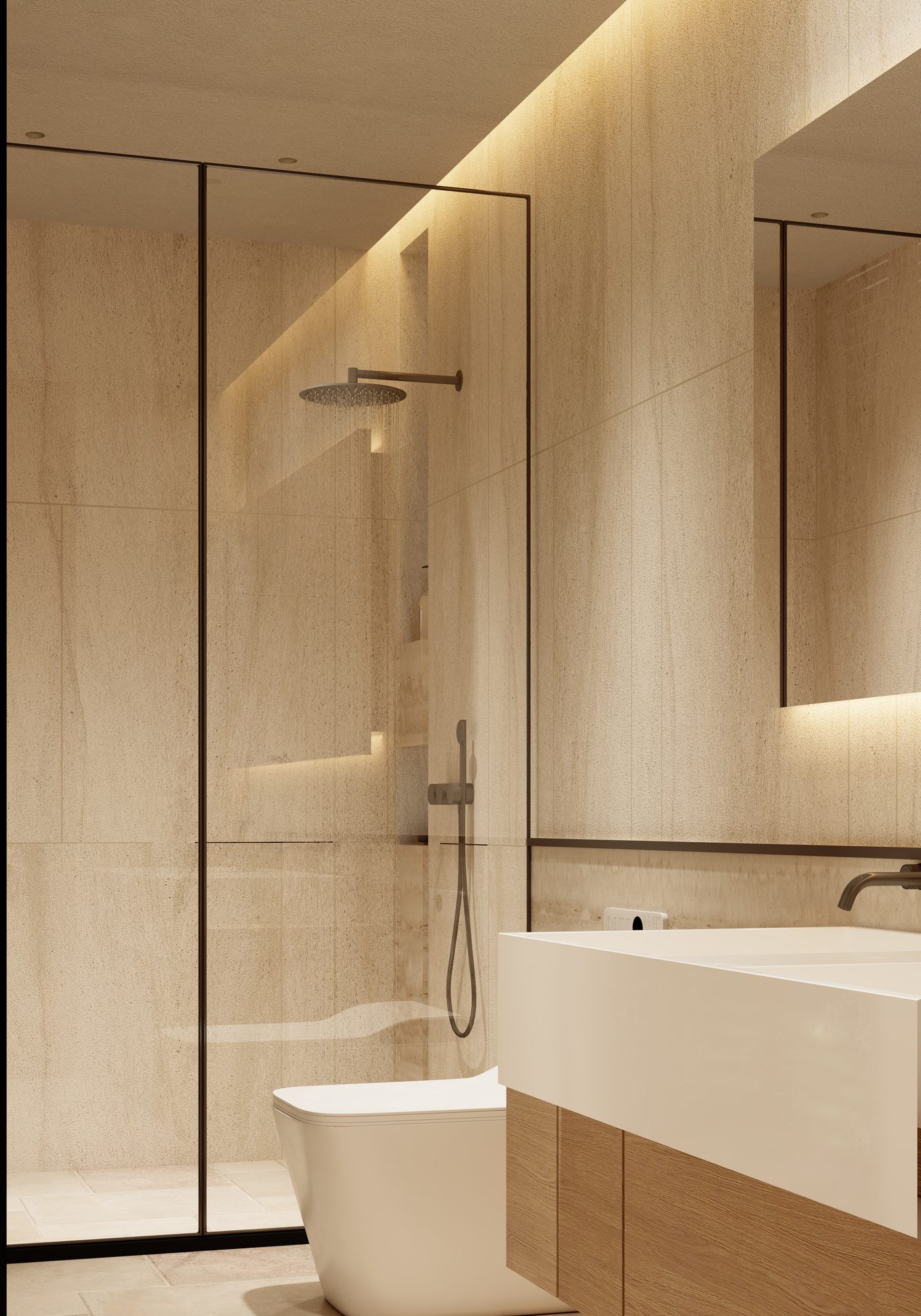 En-suite bathroom with double stone vanity