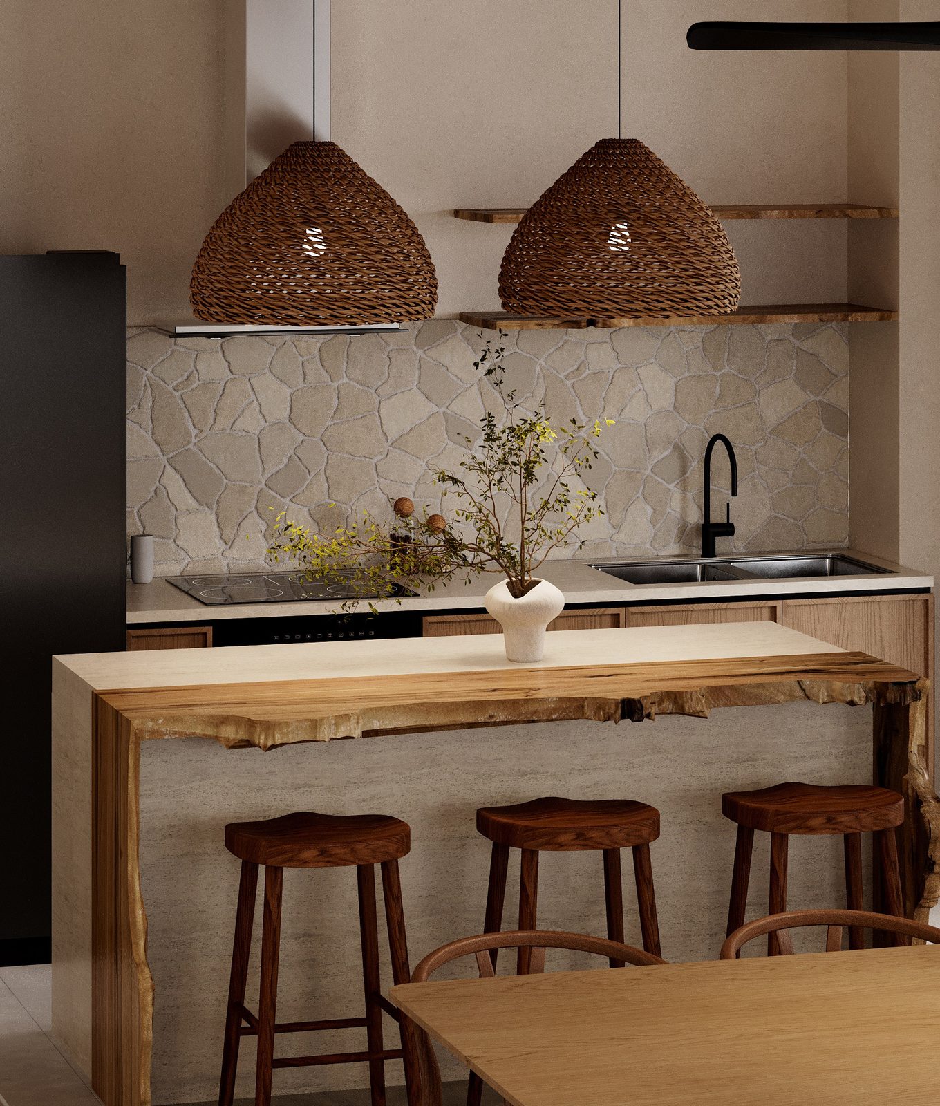 Open-plan kitchen and dining area