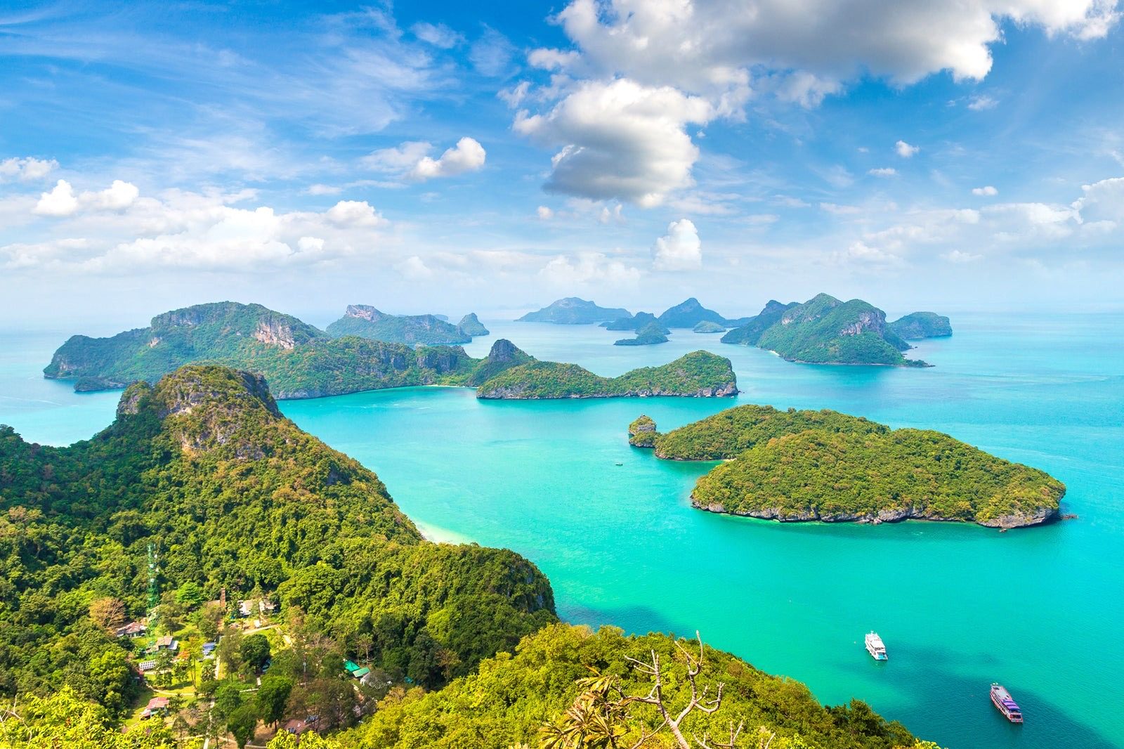 Aerial view of the coast and islands off Bang Po