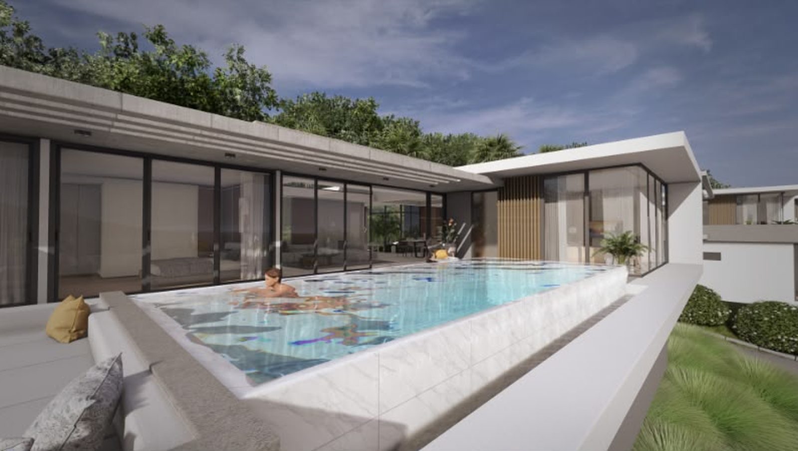 Private pool and terrace beside the sea-view villa