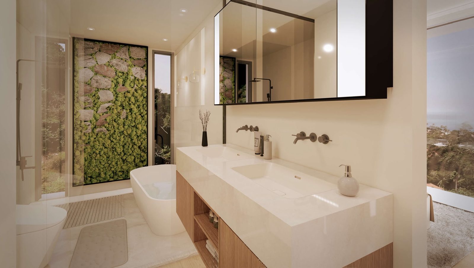 En-suite bathroom with a double stone vanity