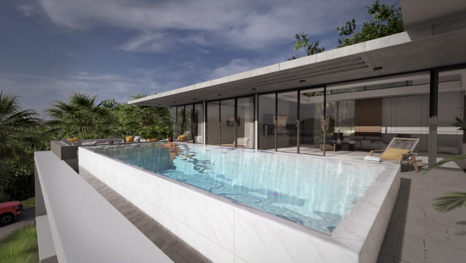 Infinity pool on the terrace beside the living room