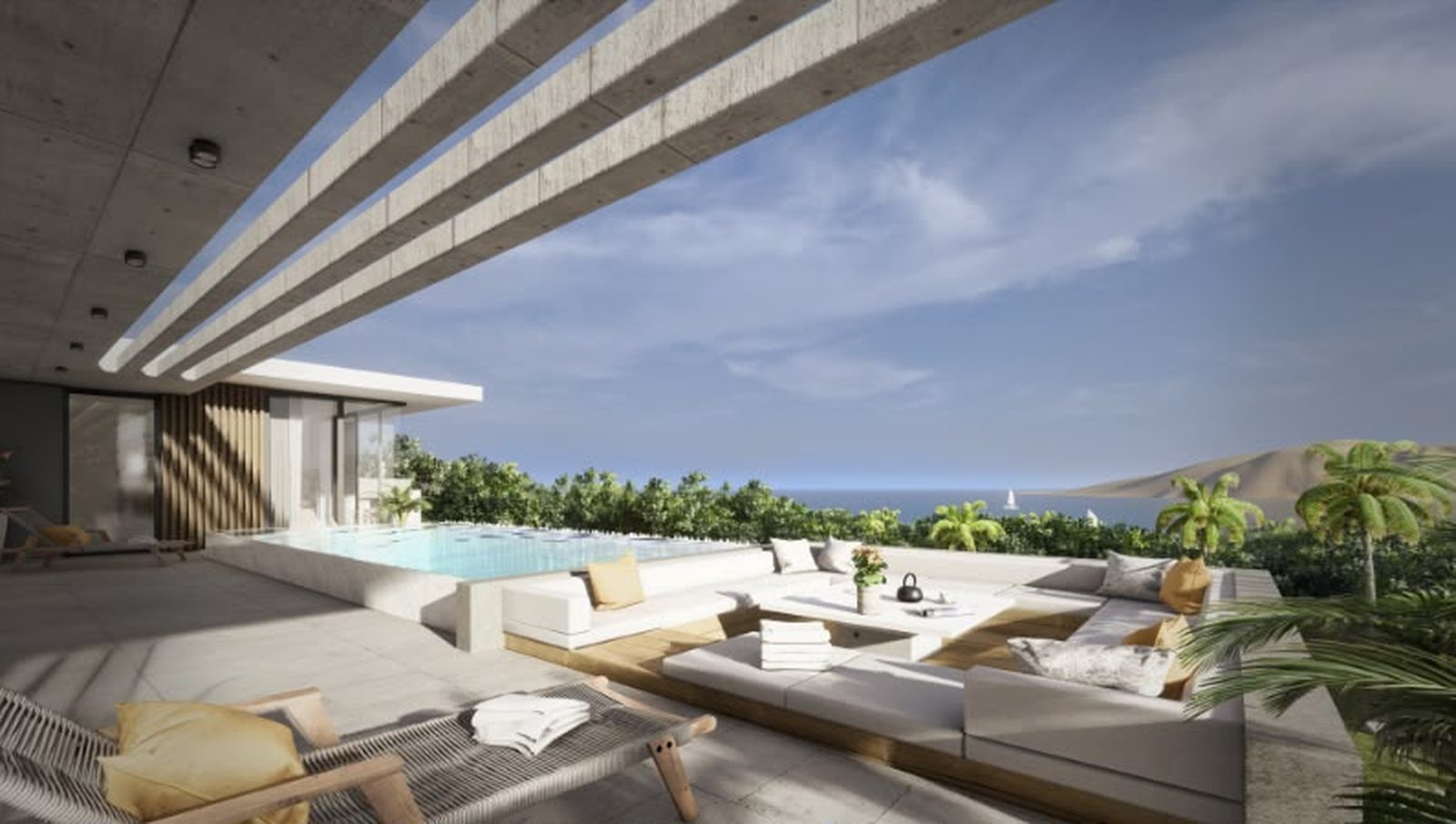Pool lounge terrace looking out to the sea