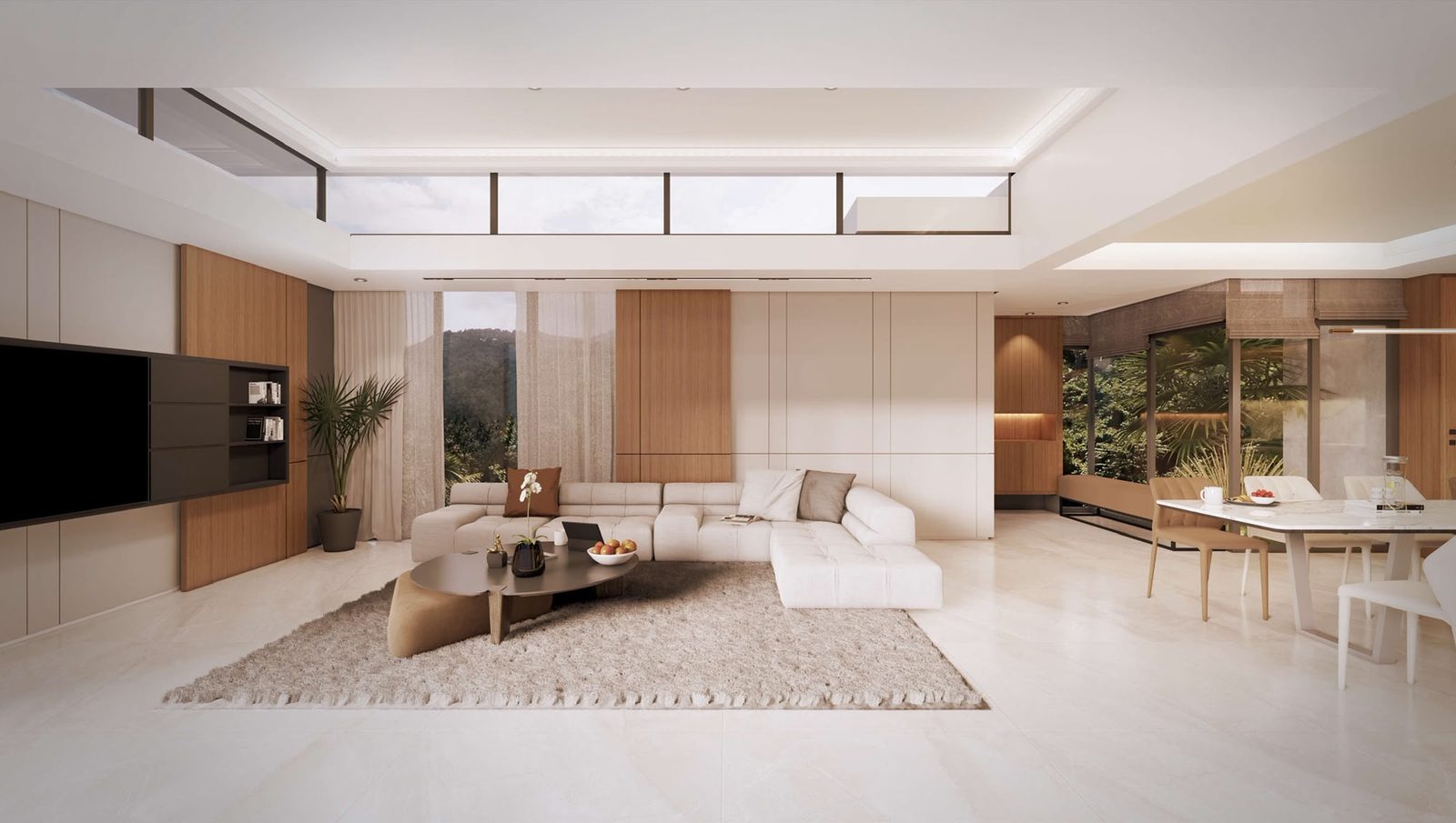 Second living room in marble and warm oak
