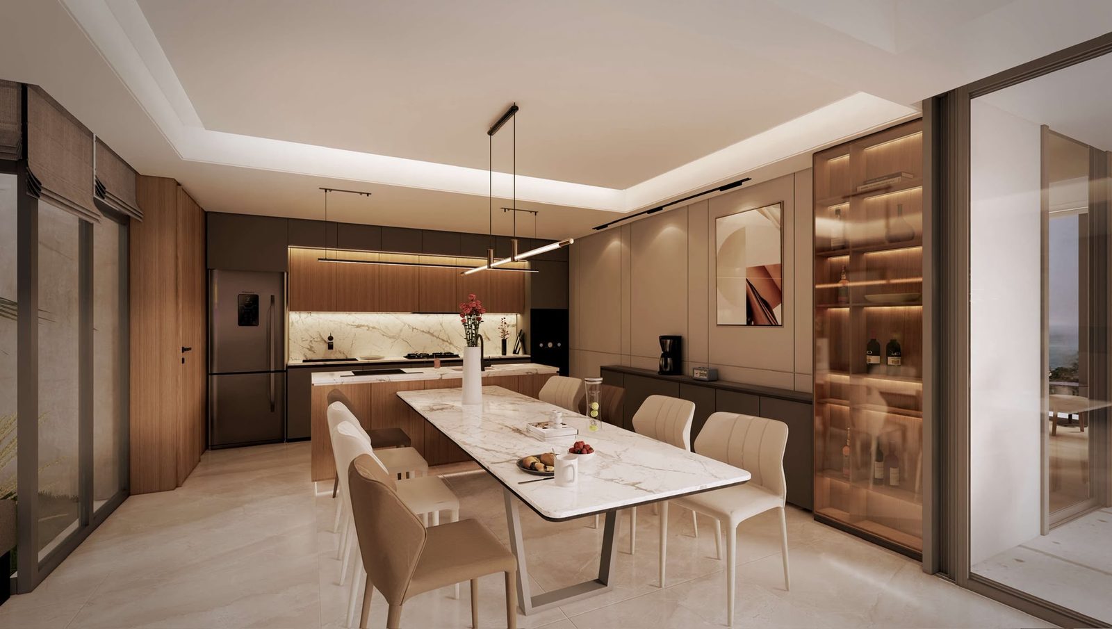 Dining area beside the open kitchen