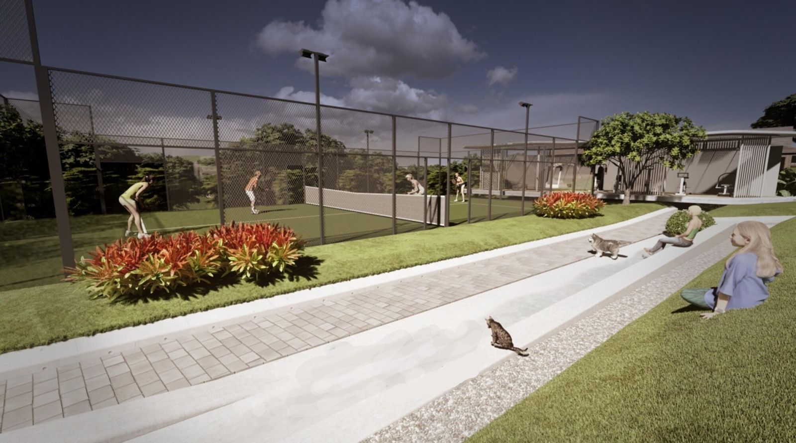 Padel tennis court in the landscaped common areas