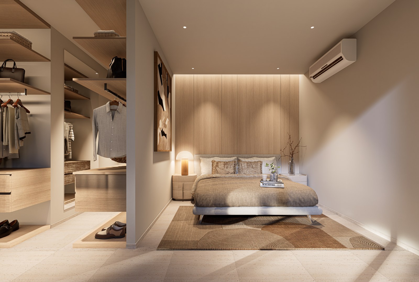 Third bedroom with its wardrobe wall
