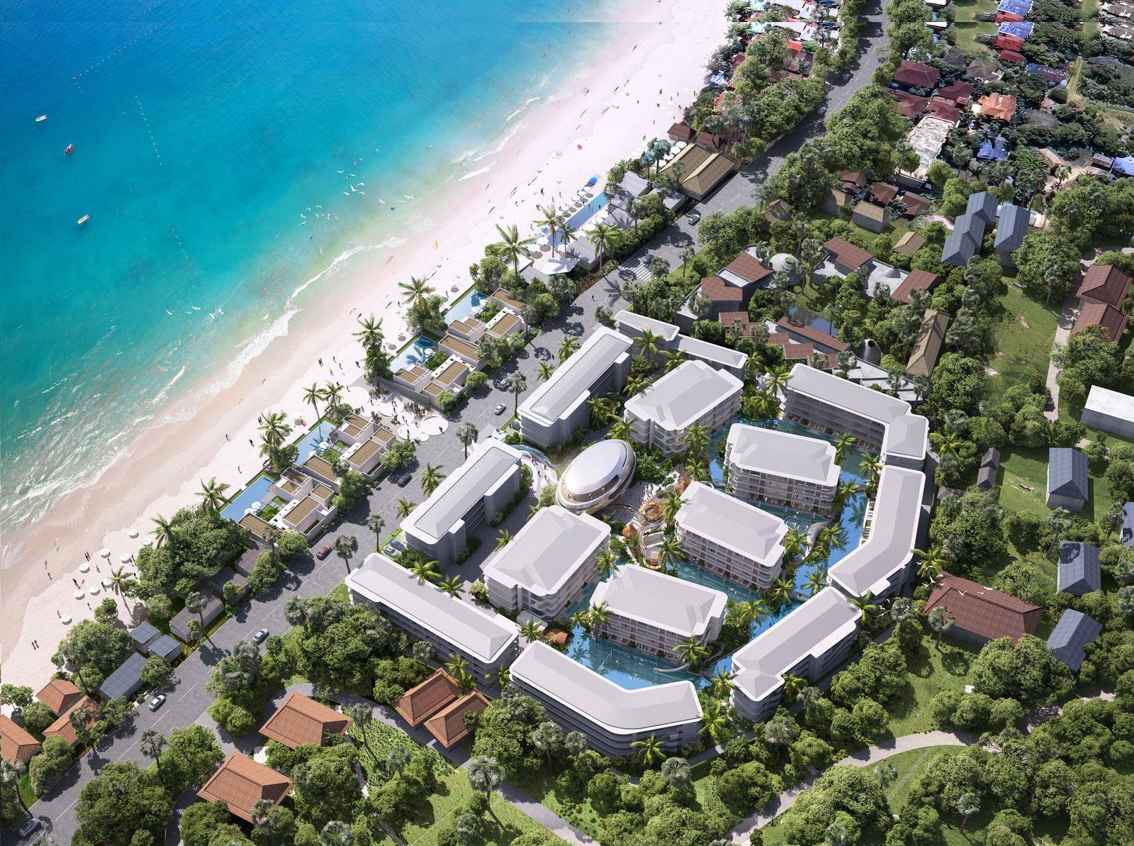 The scheme from the air, with the beach beyond it
