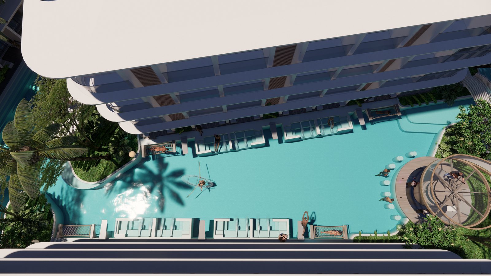 The pool deck seen from above