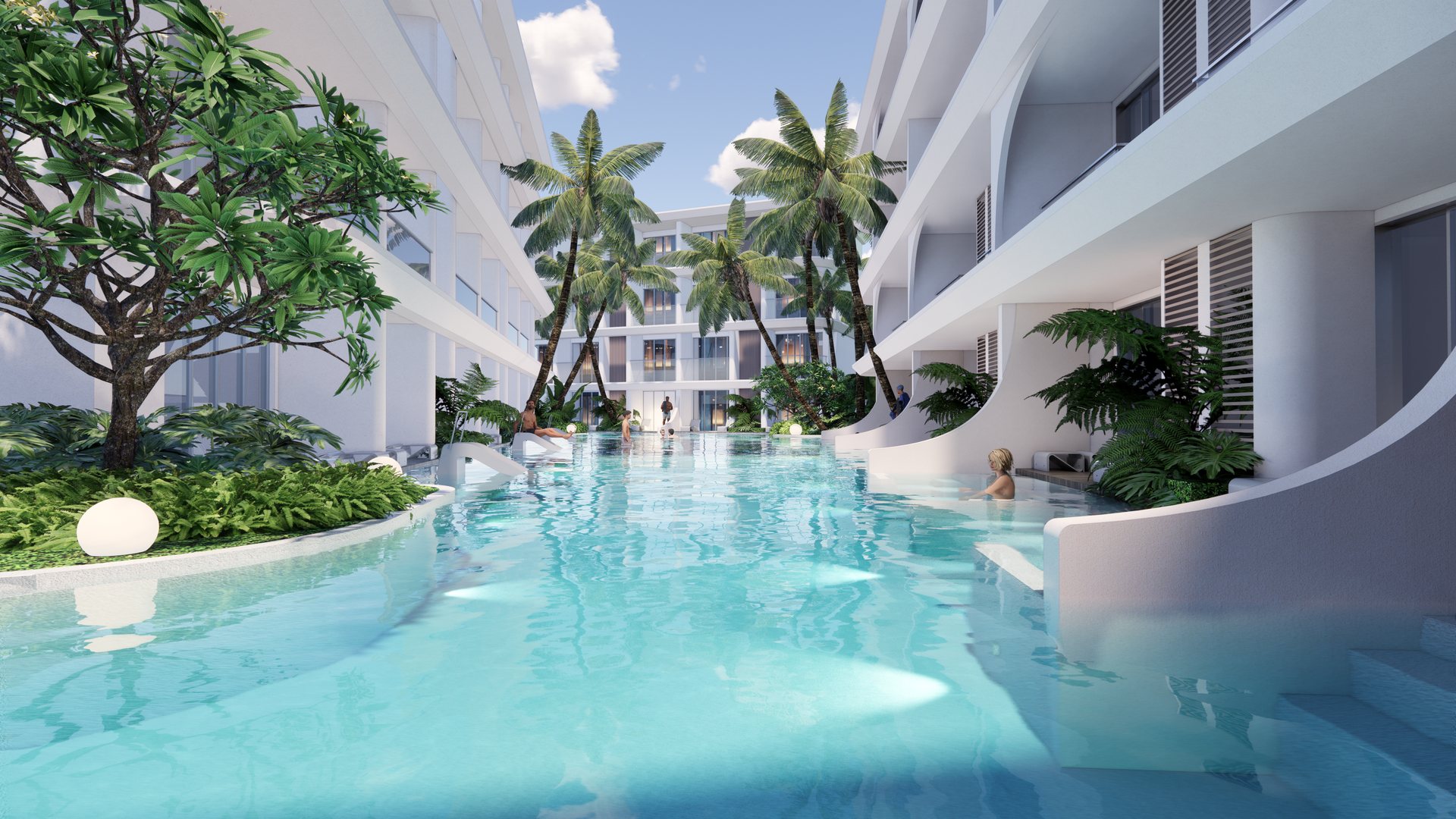The main pool running between two of the blocks
