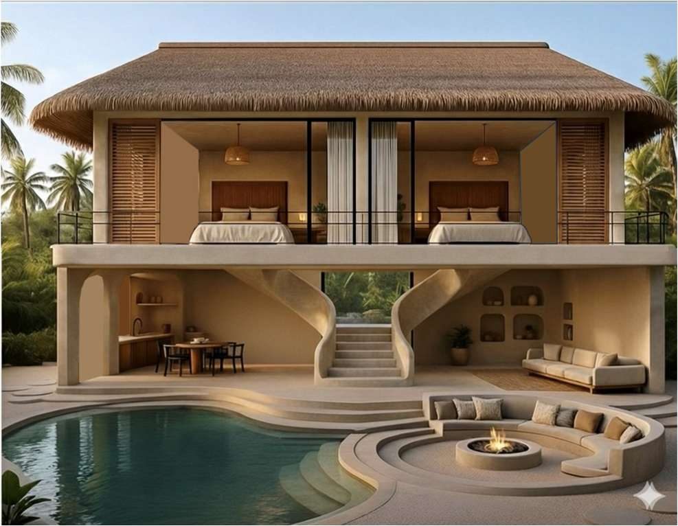 Villa with private pool, cutaway view