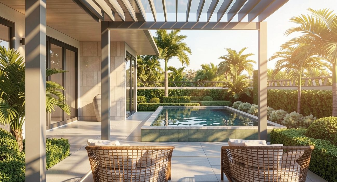 Pool terrace with sun loungers