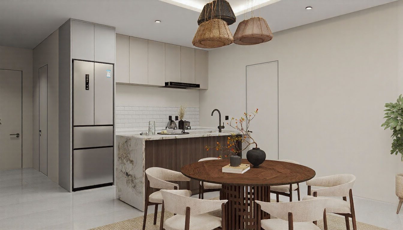 Fully fitted kitchen with a stone island