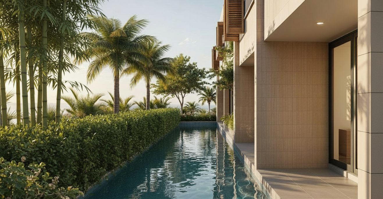 Twenty-five-metre shared pool of the rental block