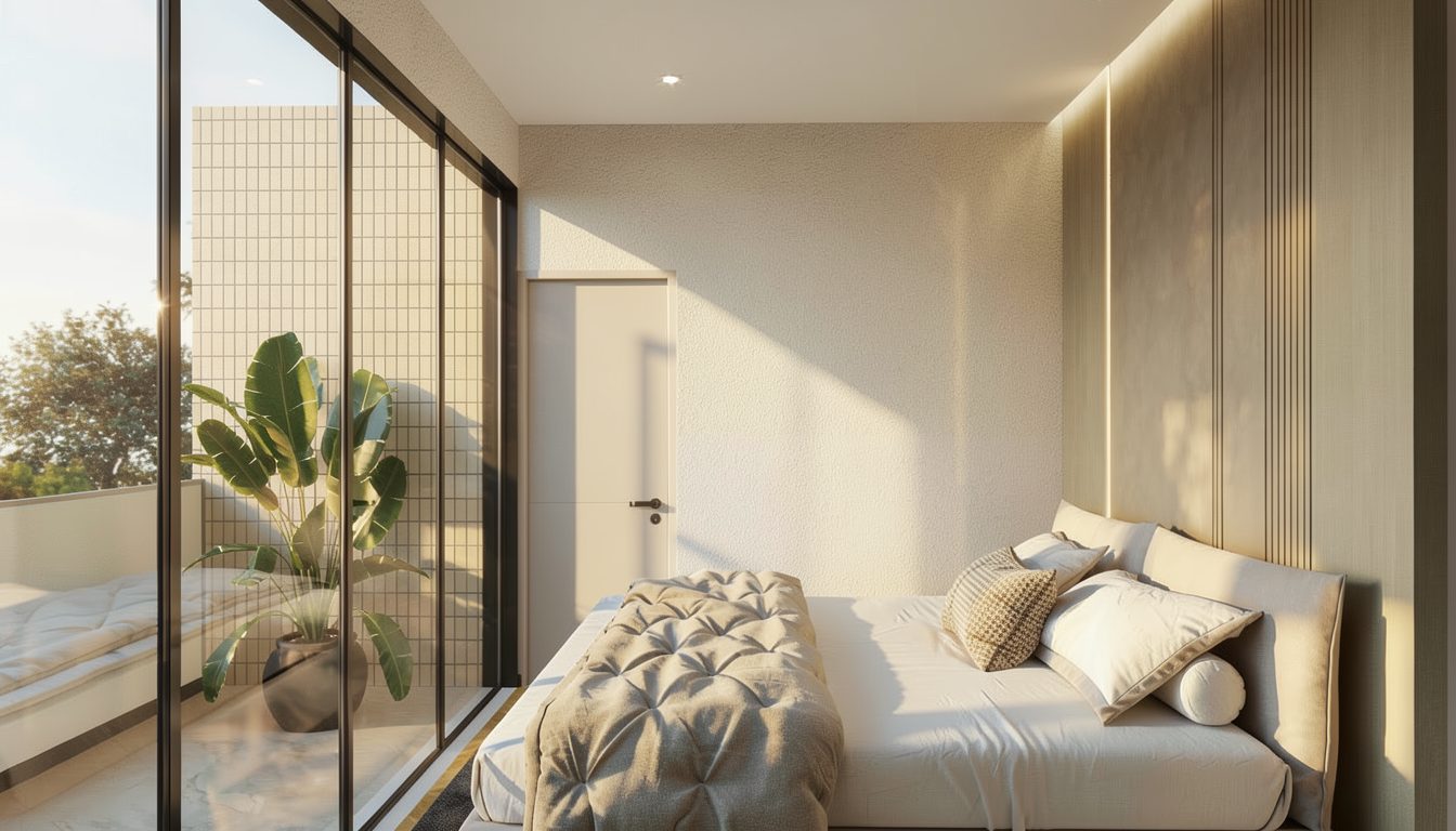 One-bedroom unit interior with a garden view