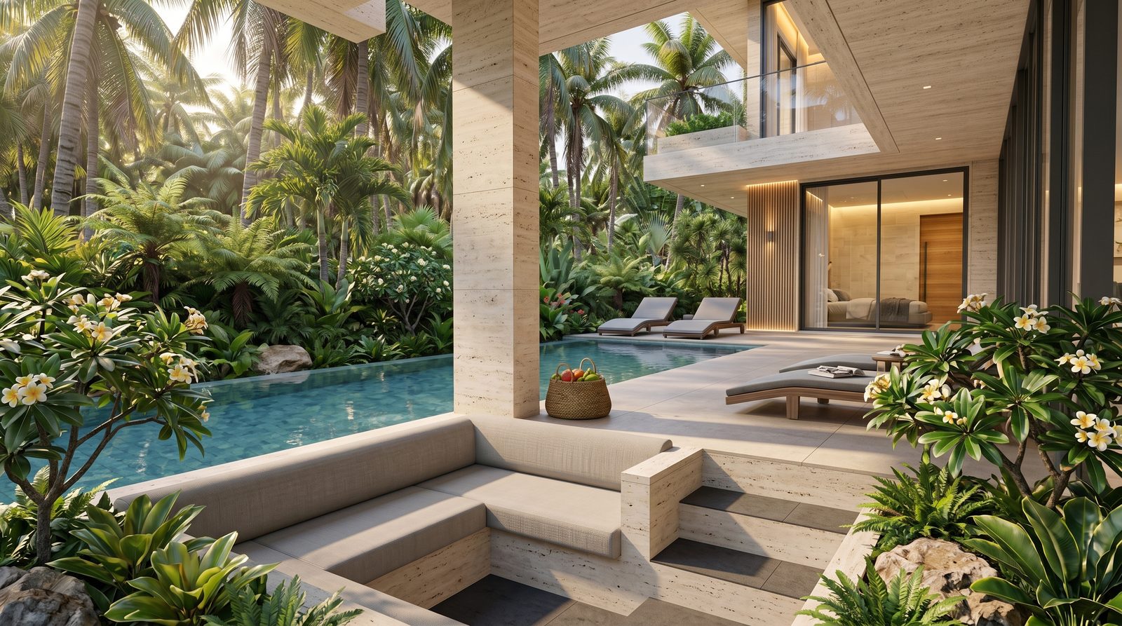 The sunken outdoor lounge by the pool