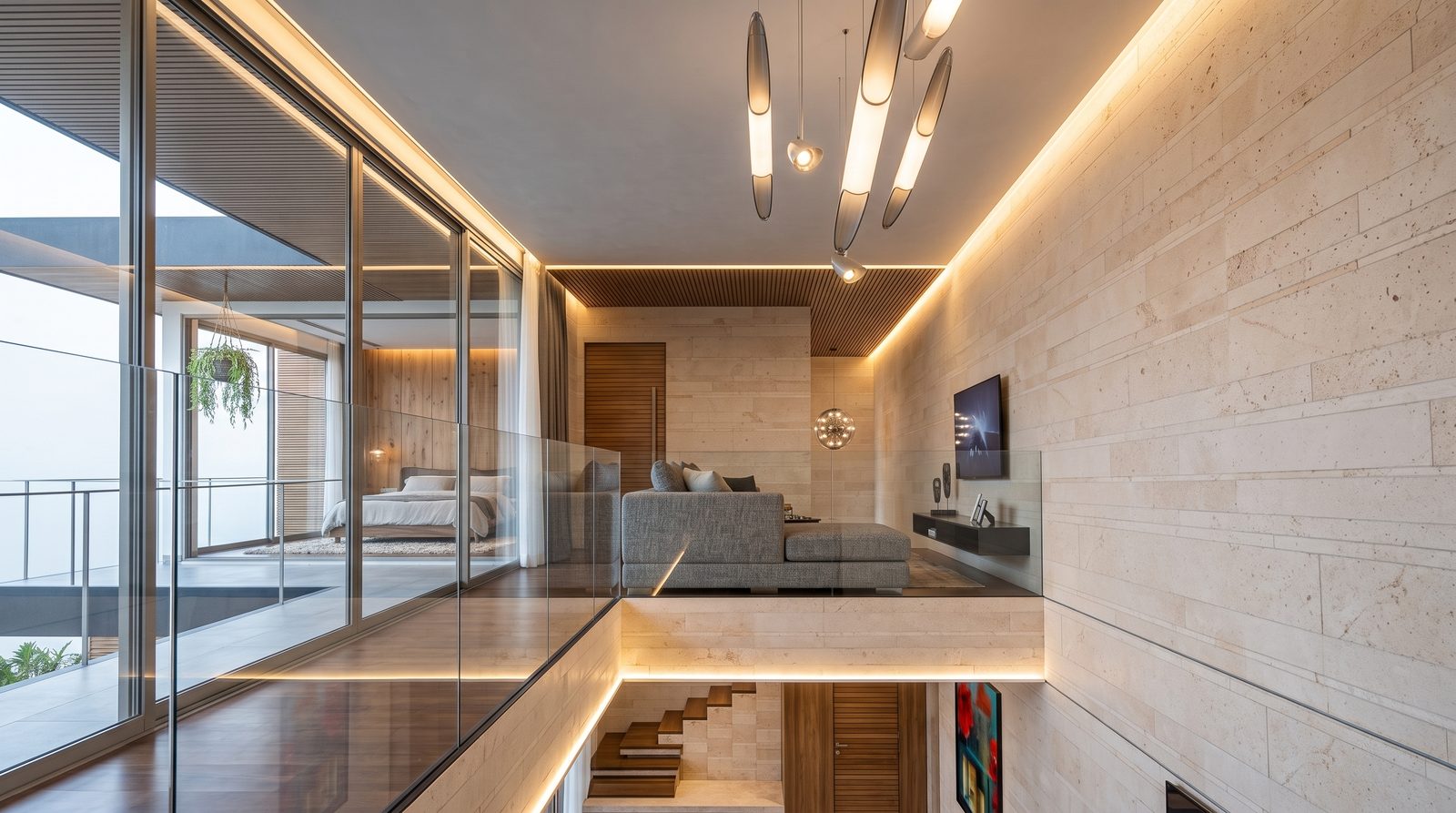 The landing over the living room