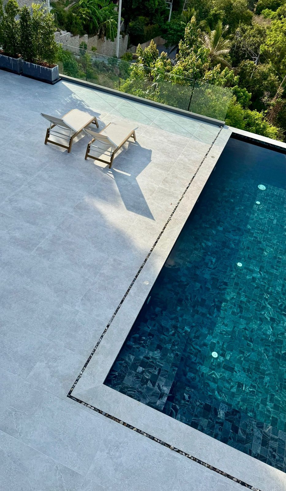 Aerial view of the infinity pool and sun terrace