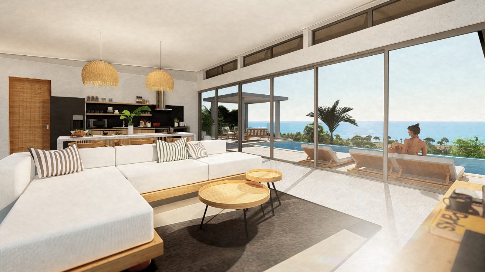 Design render: the living room facing the sea