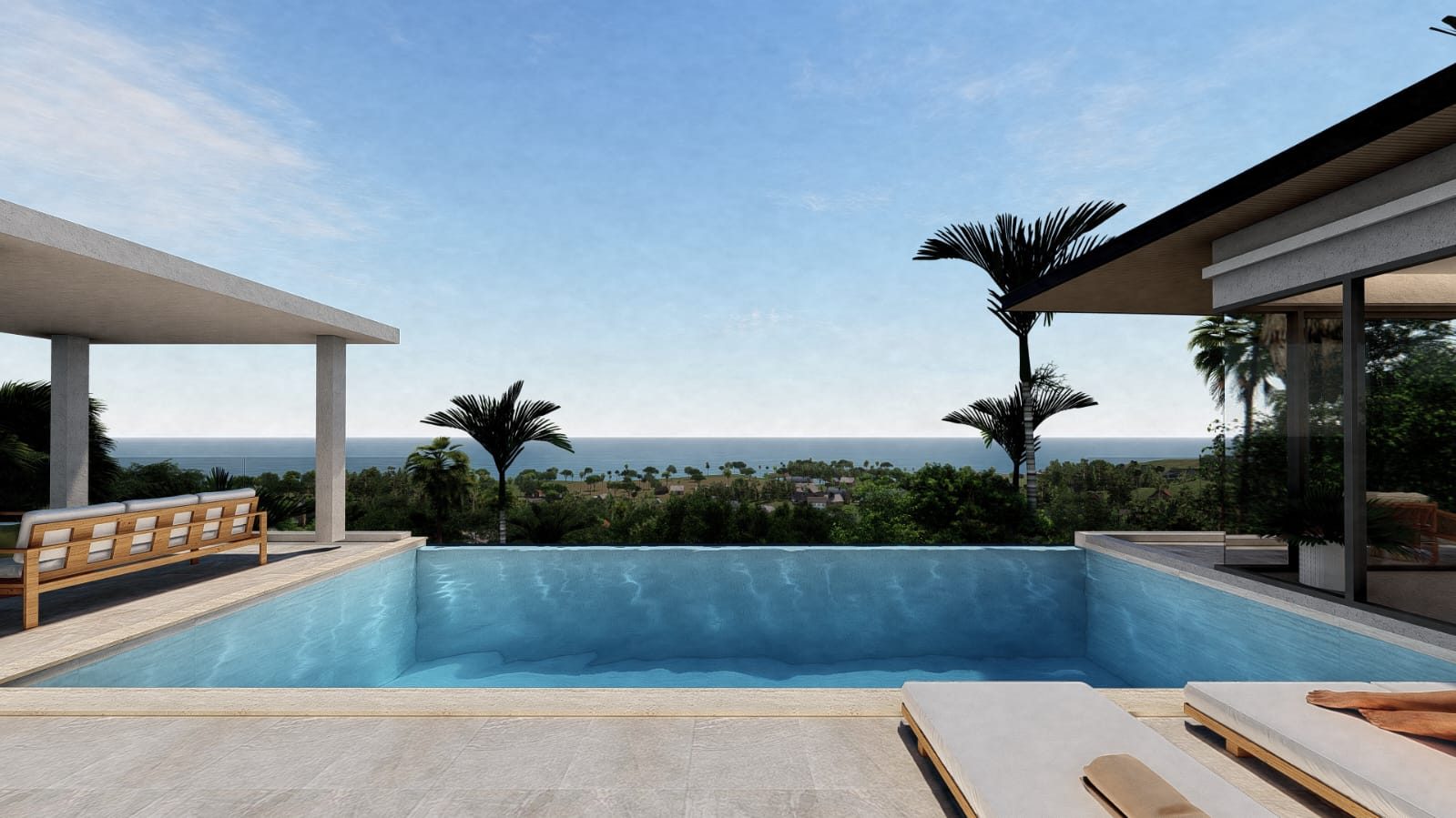 Design render: the pool at sunset