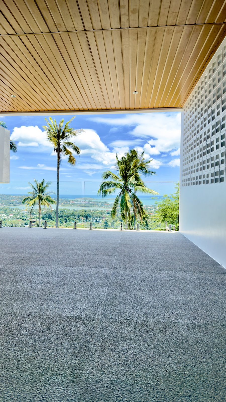 Under the terrace roof, the view towards the coast