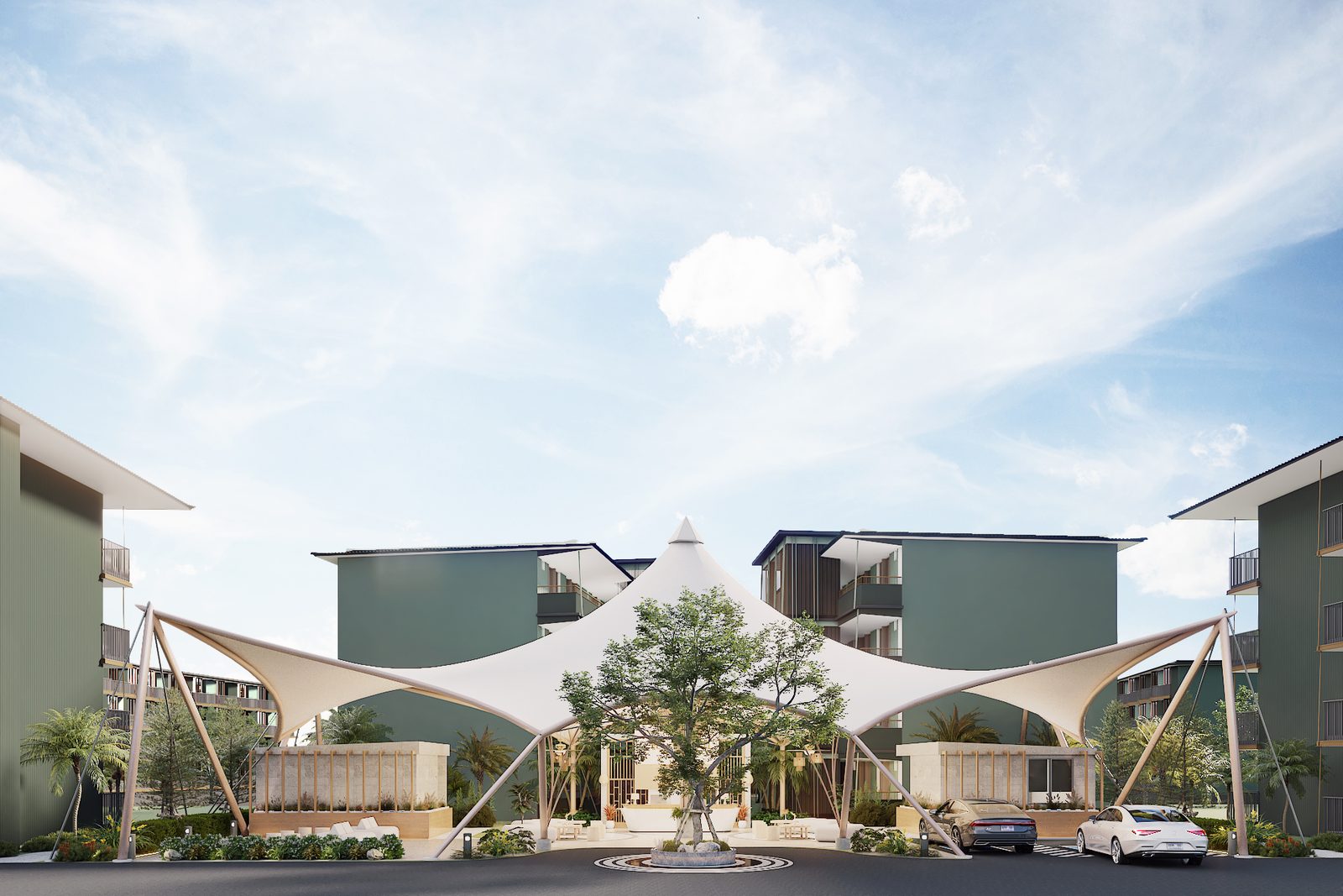 The entrance canopy and reception