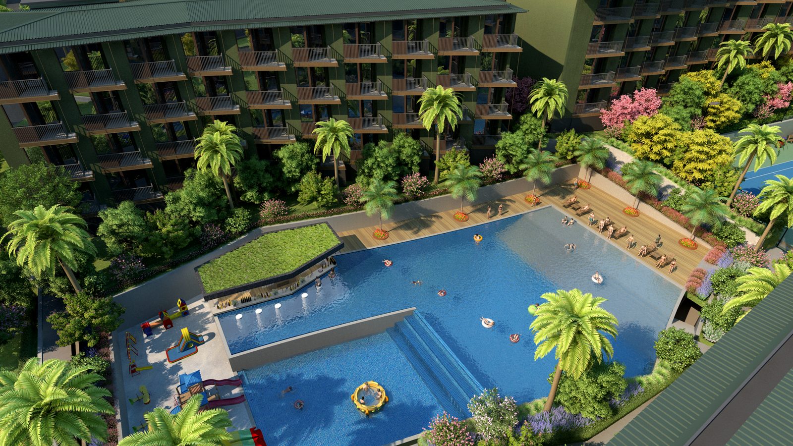The entertainment pool from above