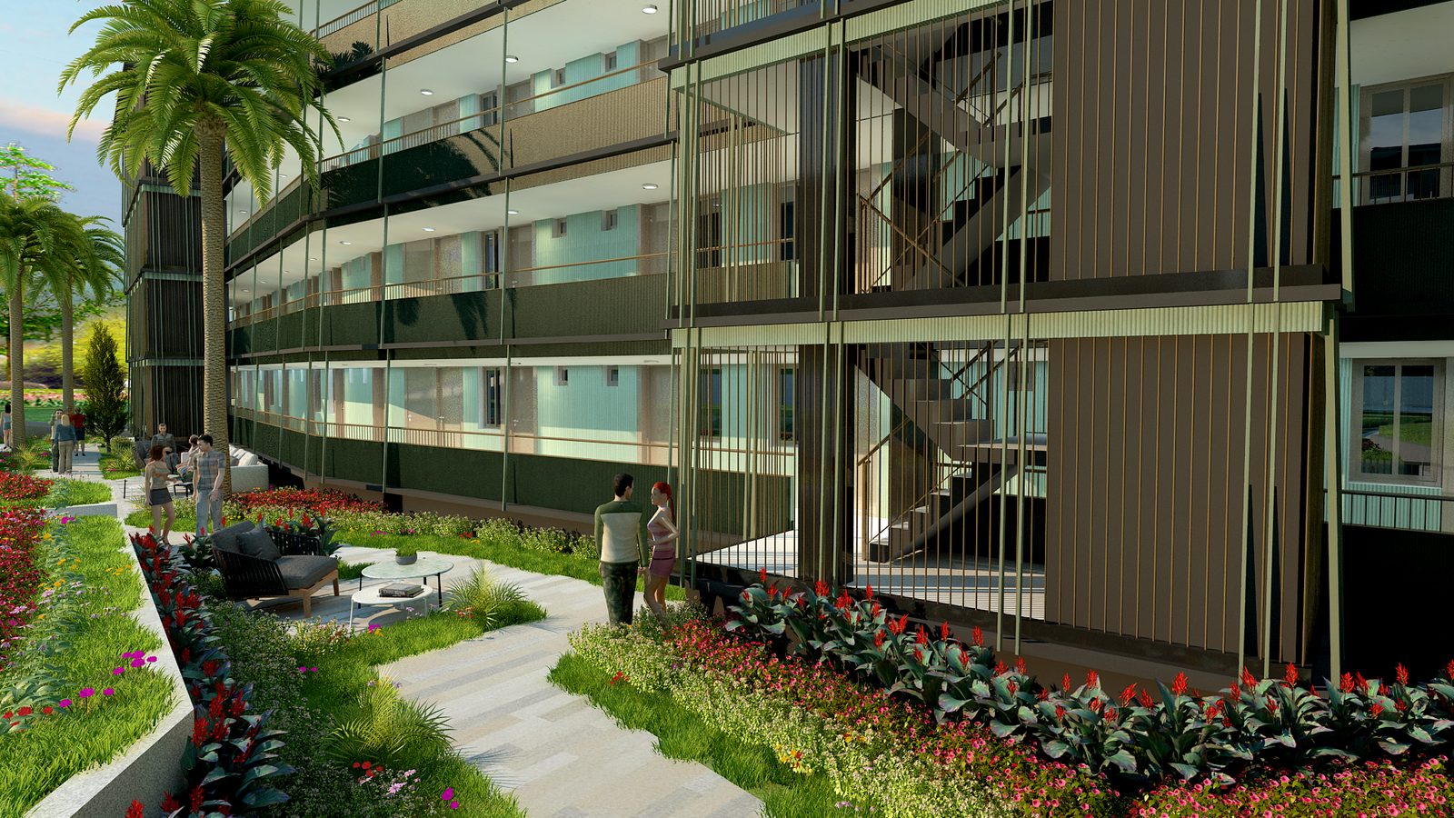 Ground-floor terraces and planting