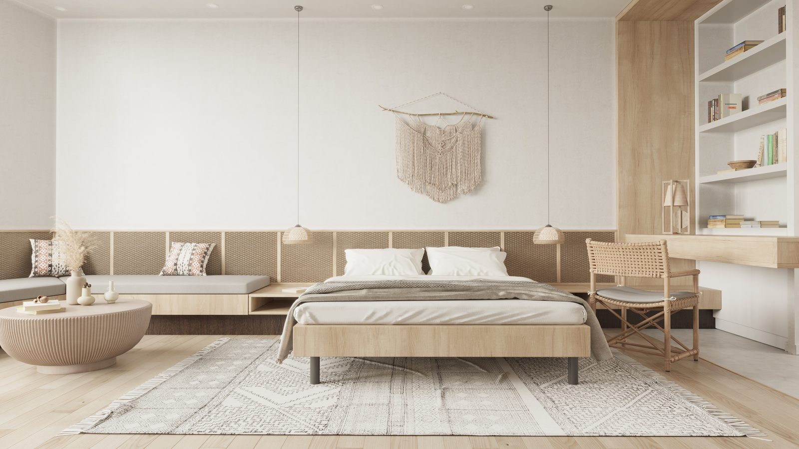 A studio with the tatami sofa and desk