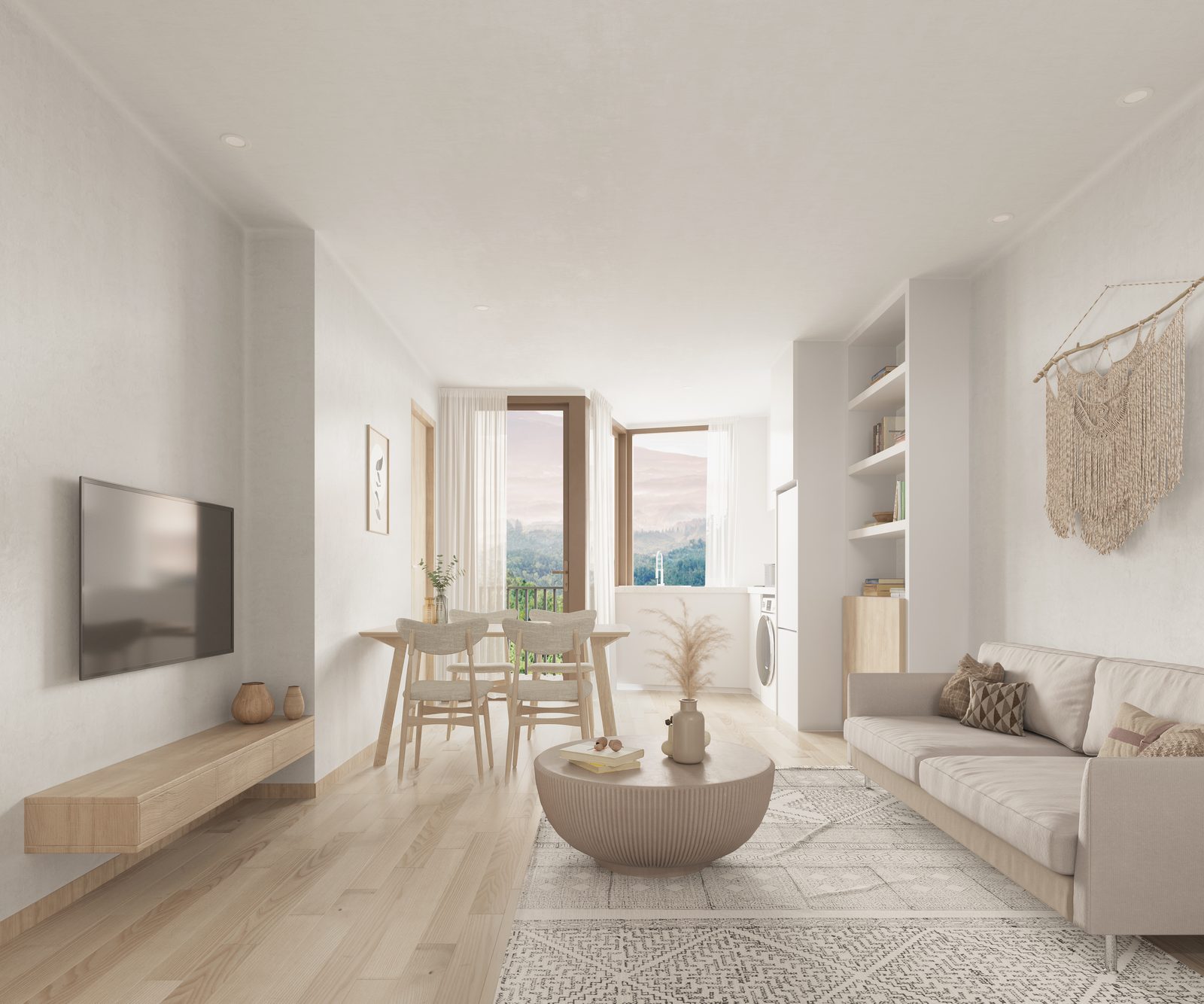 Living and dining in a two-bedroom