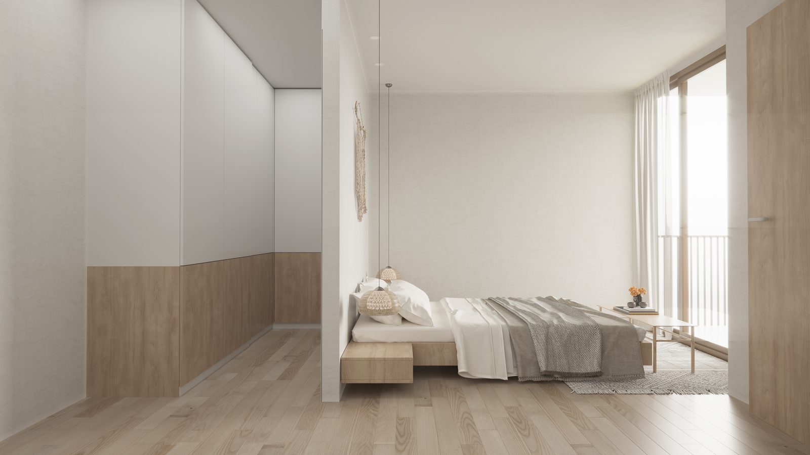 Master bedroom of the 69 m2 two-bedroom