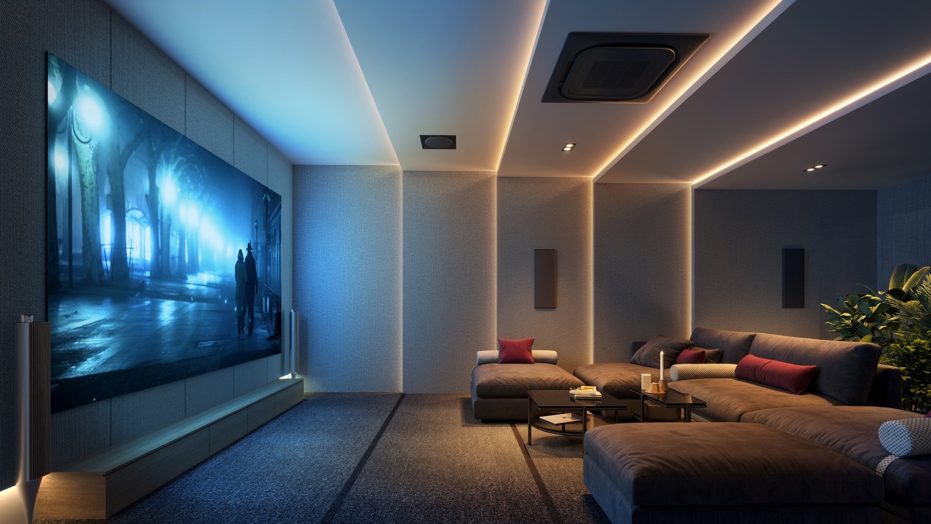 The television room laid out as a home cinema