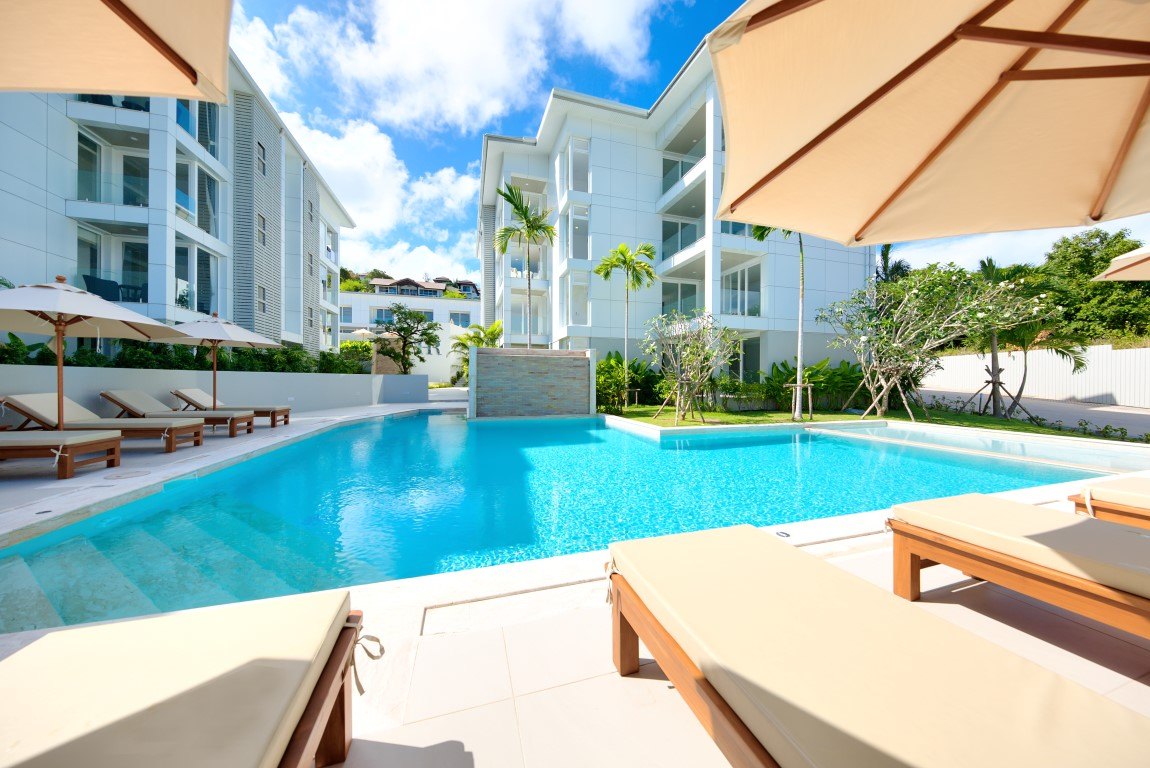 One of the two communal swimming pools