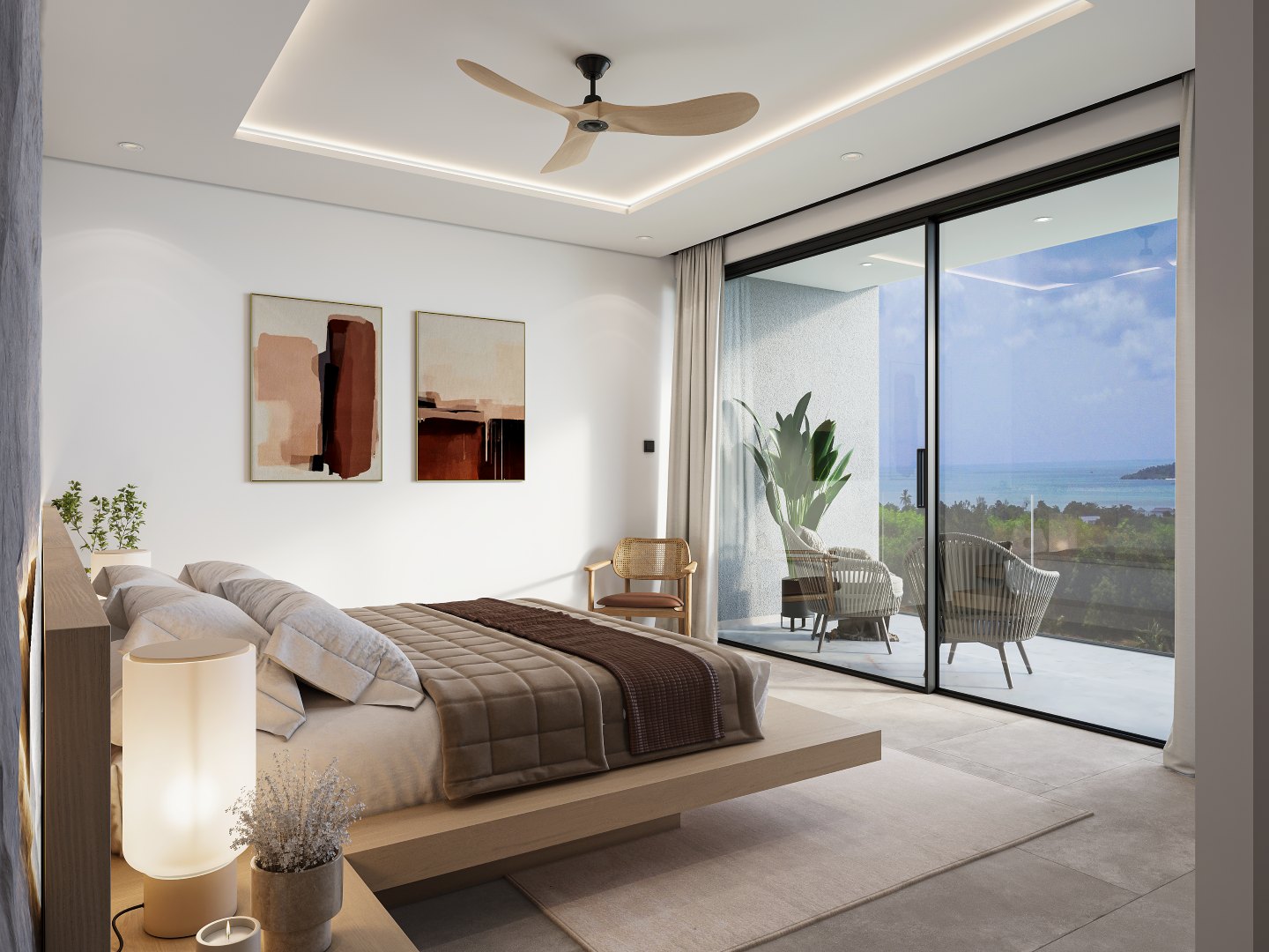 Bedroom with sliding glass onto its own balcony
