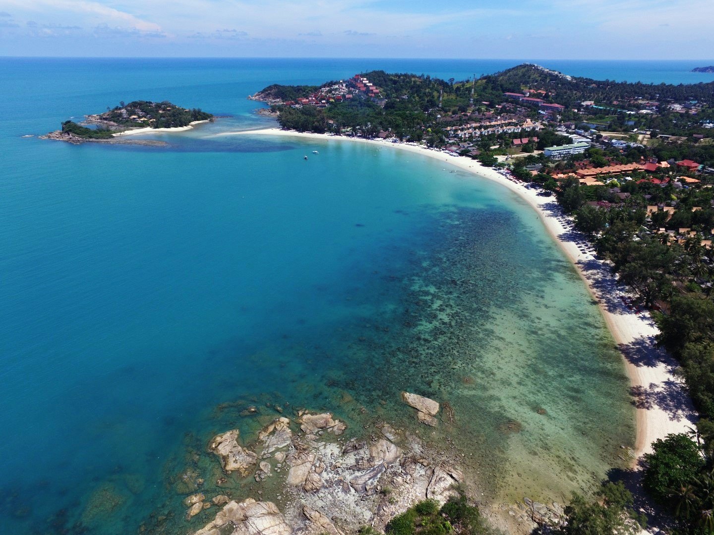 Choeng Mon bay and its headland from the air