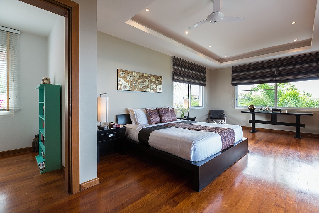 A guest bedroom on the pool deck level