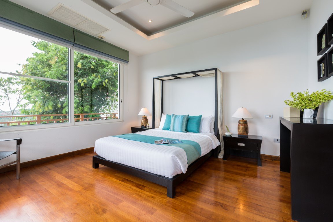 A guest bedroom in the pool wing