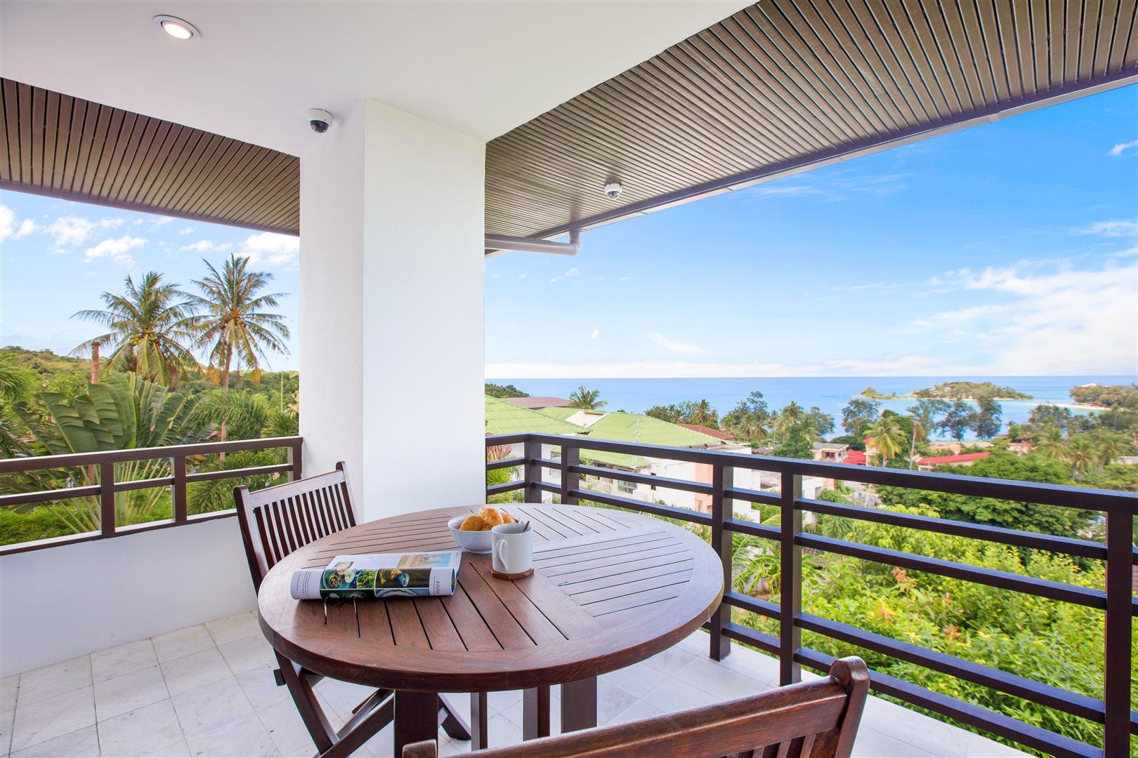 The balcony table looking out over the bay