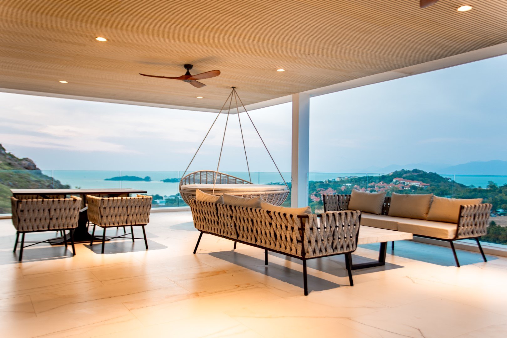 The upper terrace lounge over the bay
