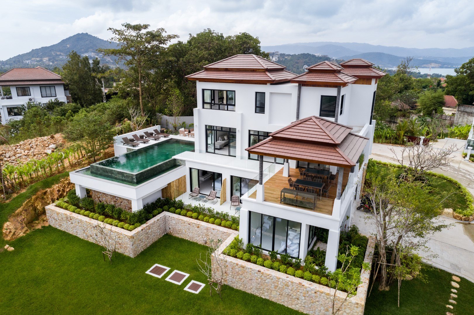 The villa and its infinity pool from above