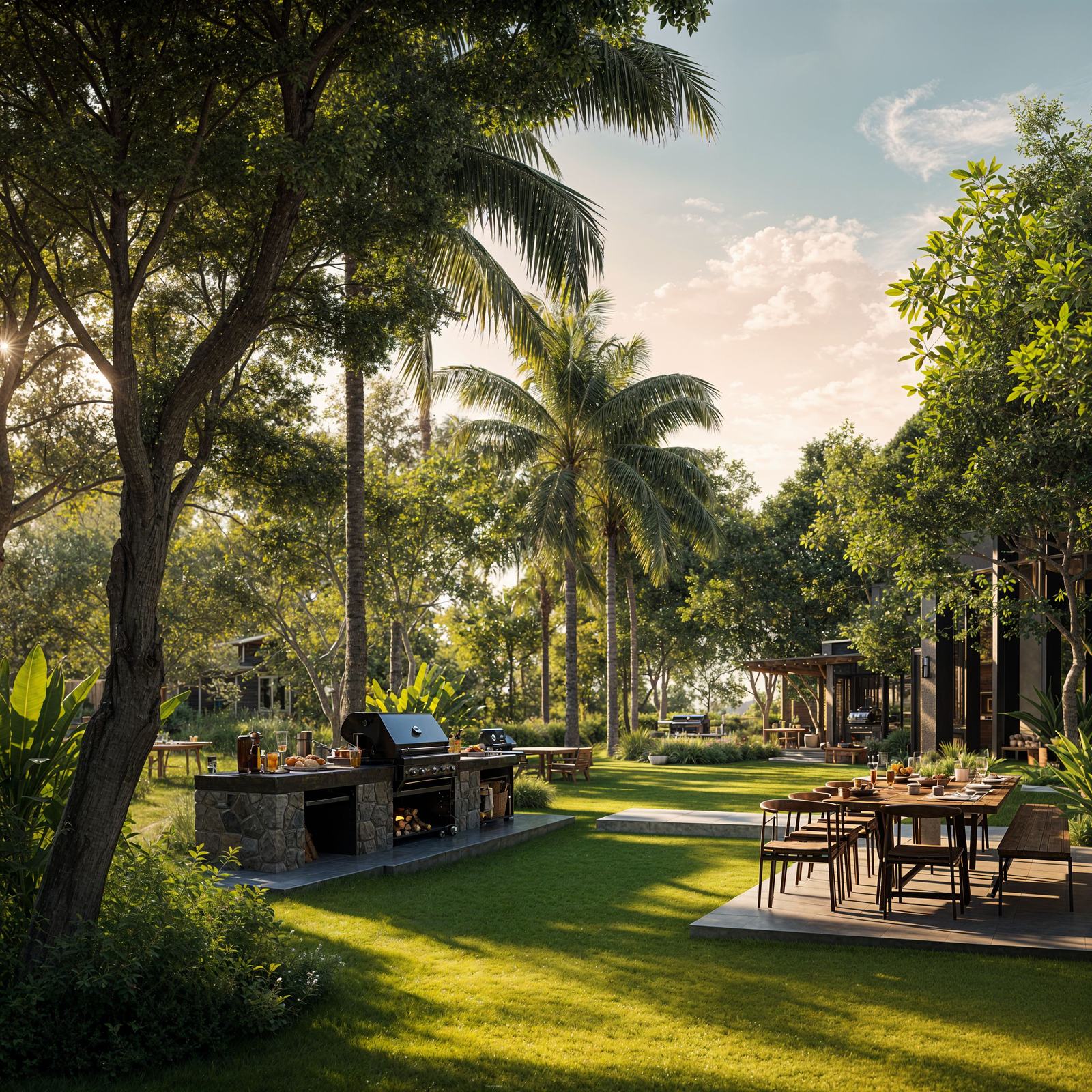 Barbecue terrace and communal dining under the trees