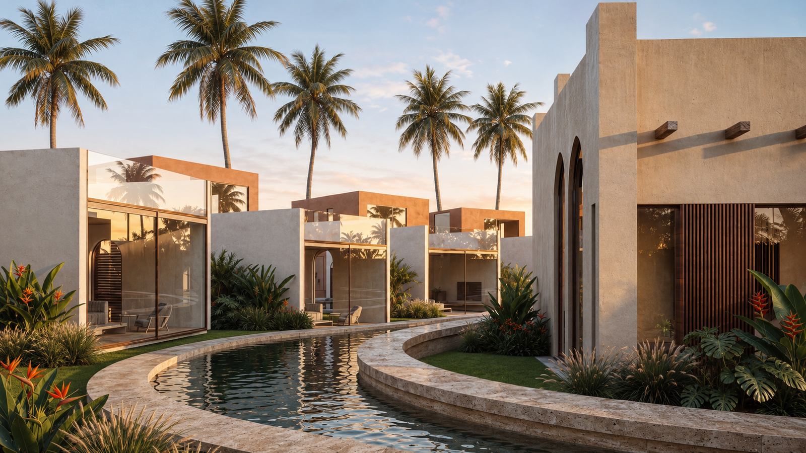 Lagoon-front residences seen along the water