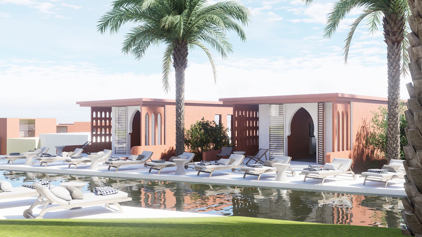 Common pool with loungers under the palms