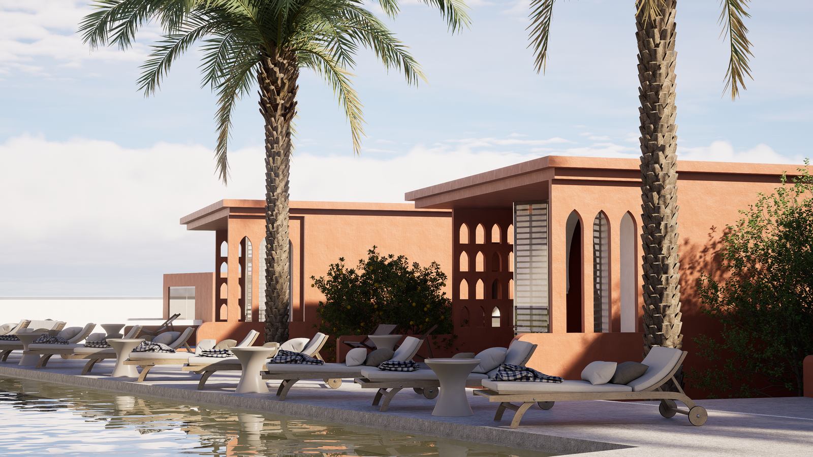 Arched facades of the hillside residences by the water