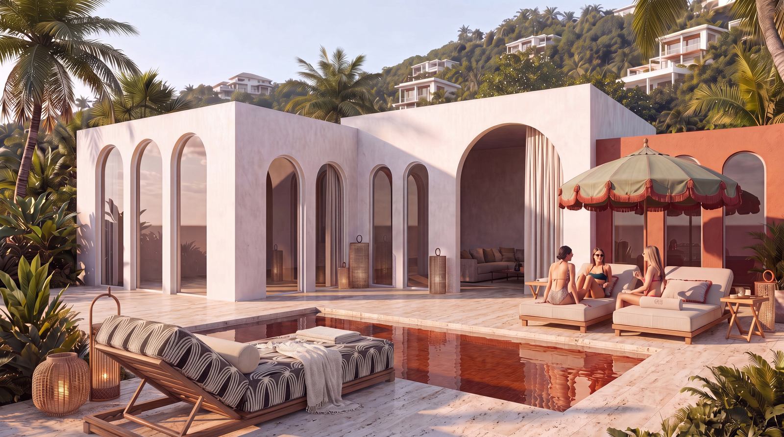 Two-bedroom pool villa on the ridge, its terrace and pool