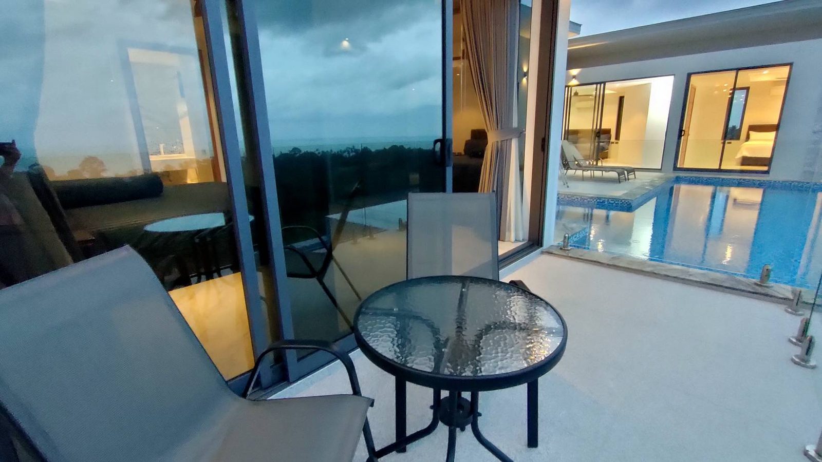 Balcony seating at dusk