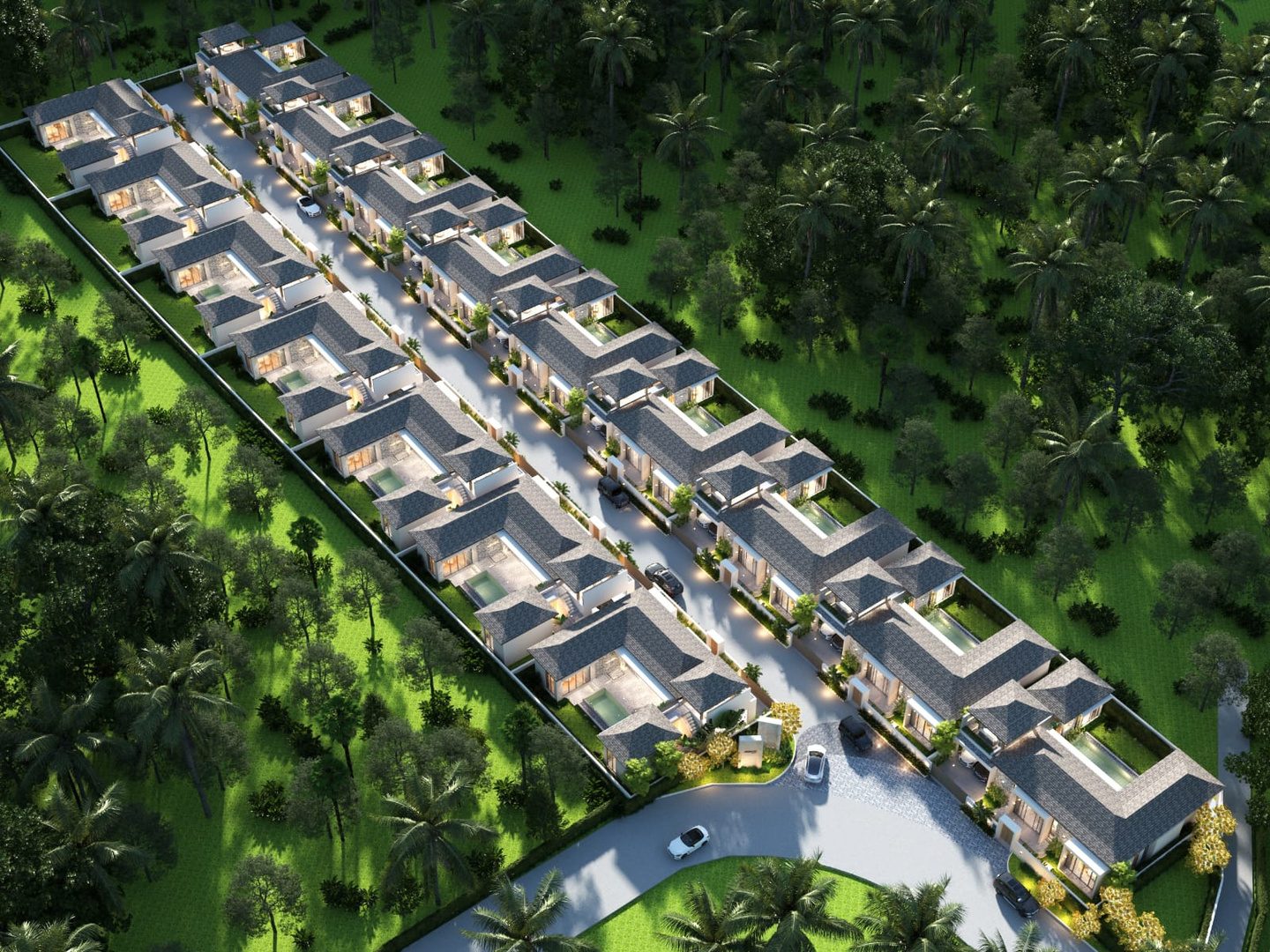 Aerial view of the villa rows