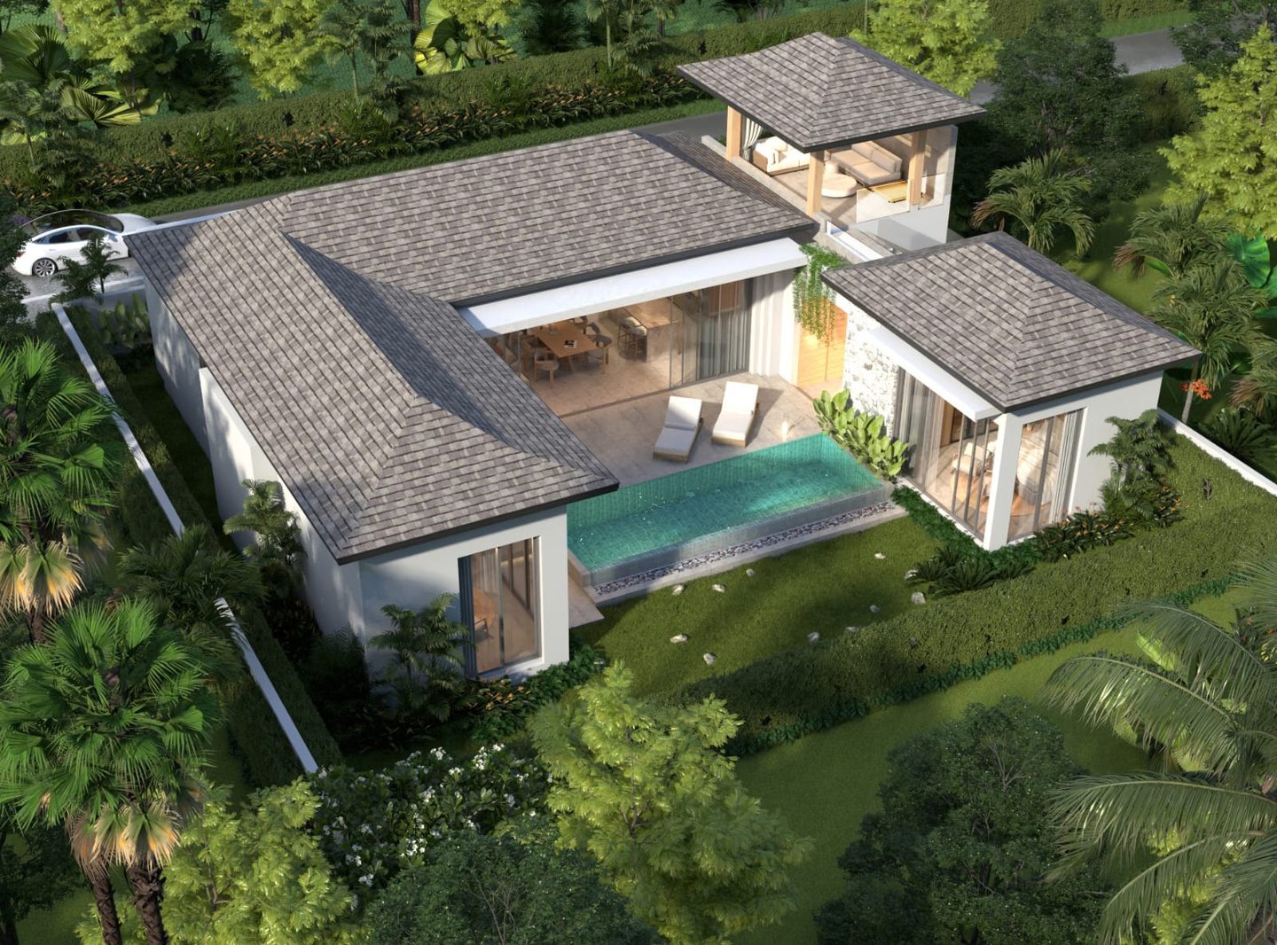 Villa and pool from above